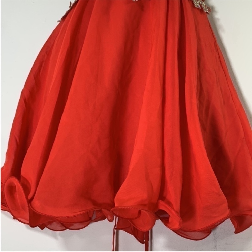 Red Strapless Tulle Party Dress with Gold Embellished Bodice. 4. NWT. - Picture 8 of 13